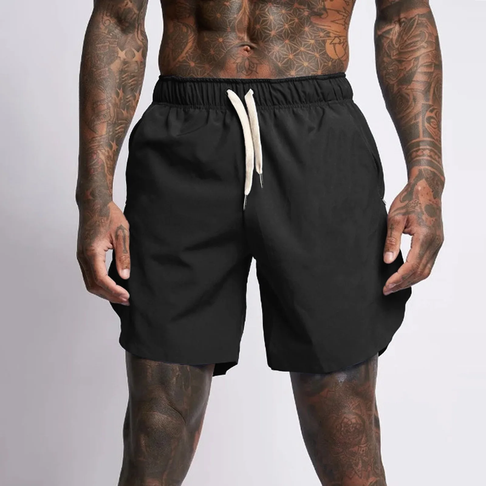 

Мужские однотонные шорты на молнии со средней талией и карманами