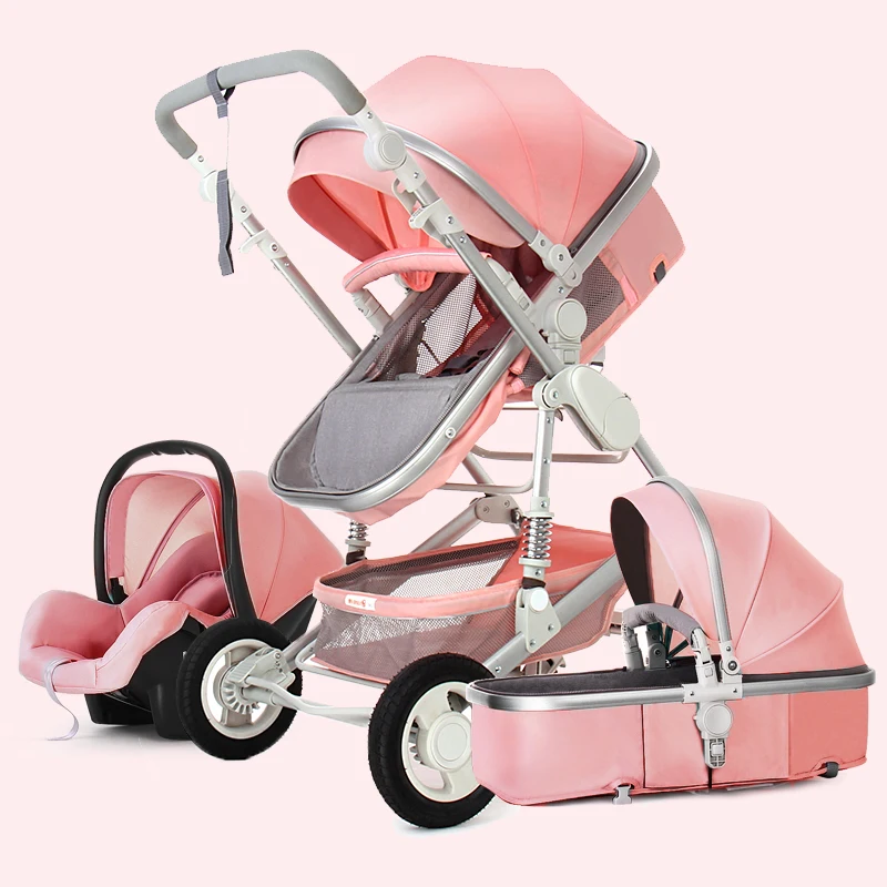 Luxury Baby Stroller and Cradle High Landscape Baby Stroller 3 in 1 Travel Pram Trolley Baby Carriage Stroller for Newborn