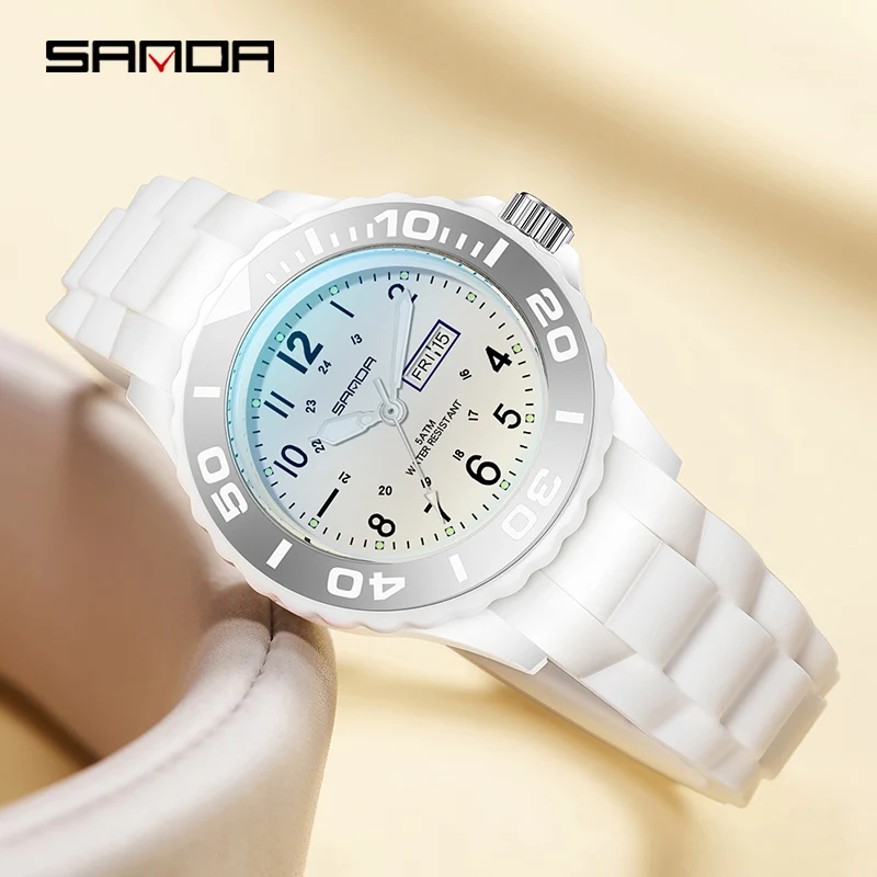 SANDA Luxury Quartz Watch For Women Men Fashion Couple Watches Week Calendar Quartz Clock Simple Sports Waterproof Wristwatch images - 6