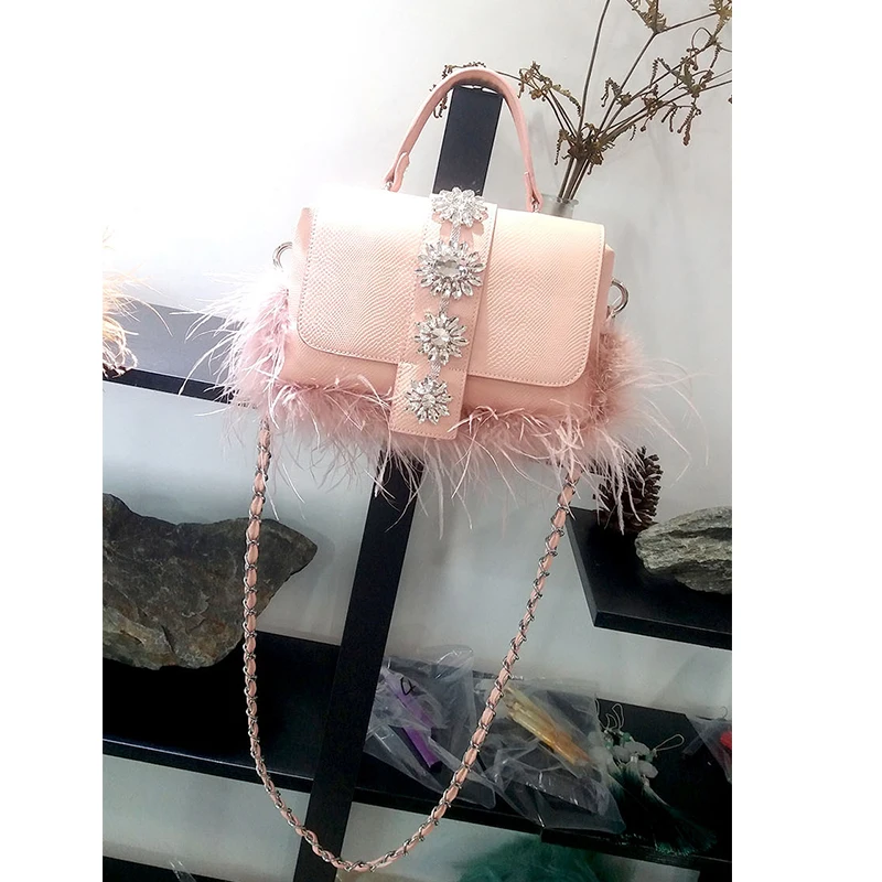 Роскошный вечерний клатч с бриллиантами и перьями для женщин шикарная