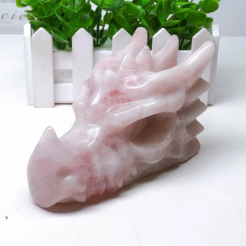 Голова дракона из Натурального Розового Кварца полированное животное мощная