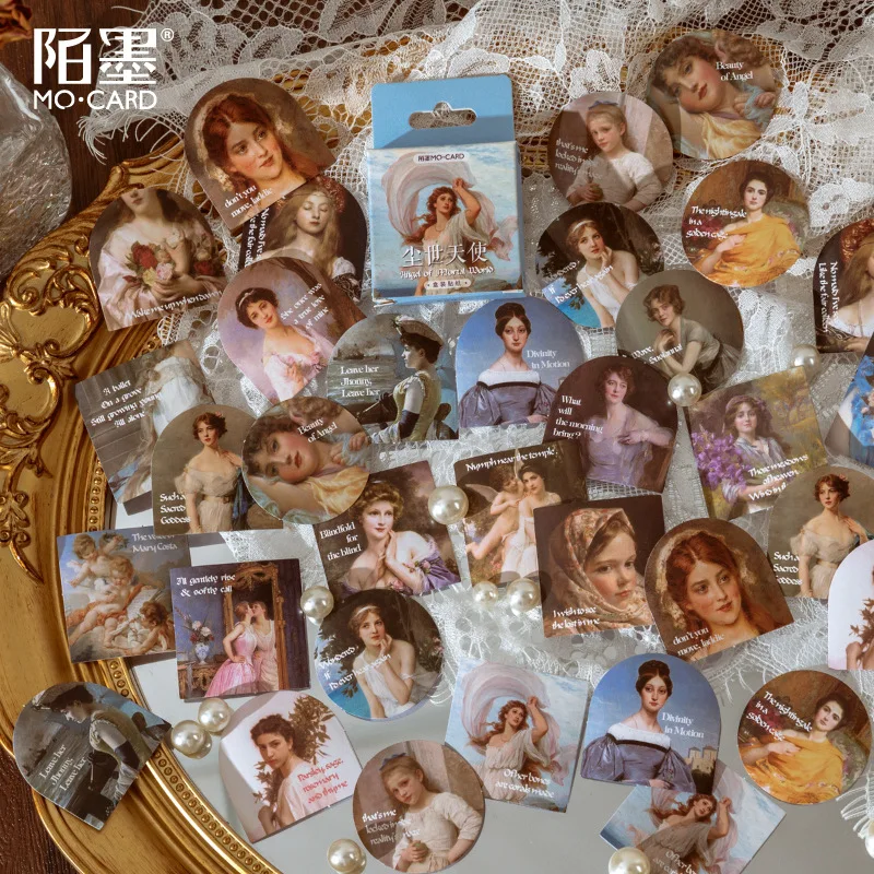 

46 Pcs Fashion Lady Washi Sticker Pack Decals Retro Elegant Angle Adhesive Diy Decoration Label For Art Craft Scrapbooking Album