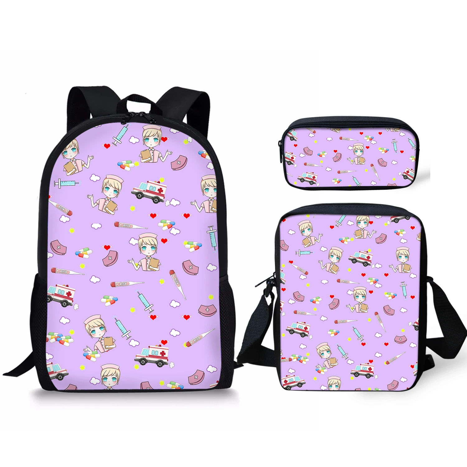 

Cartoon Doctor Nurse Print Girls School Bags Set Students Mochila 3pcs Pencil Cases Children Notebook Backpacks Free Shipping