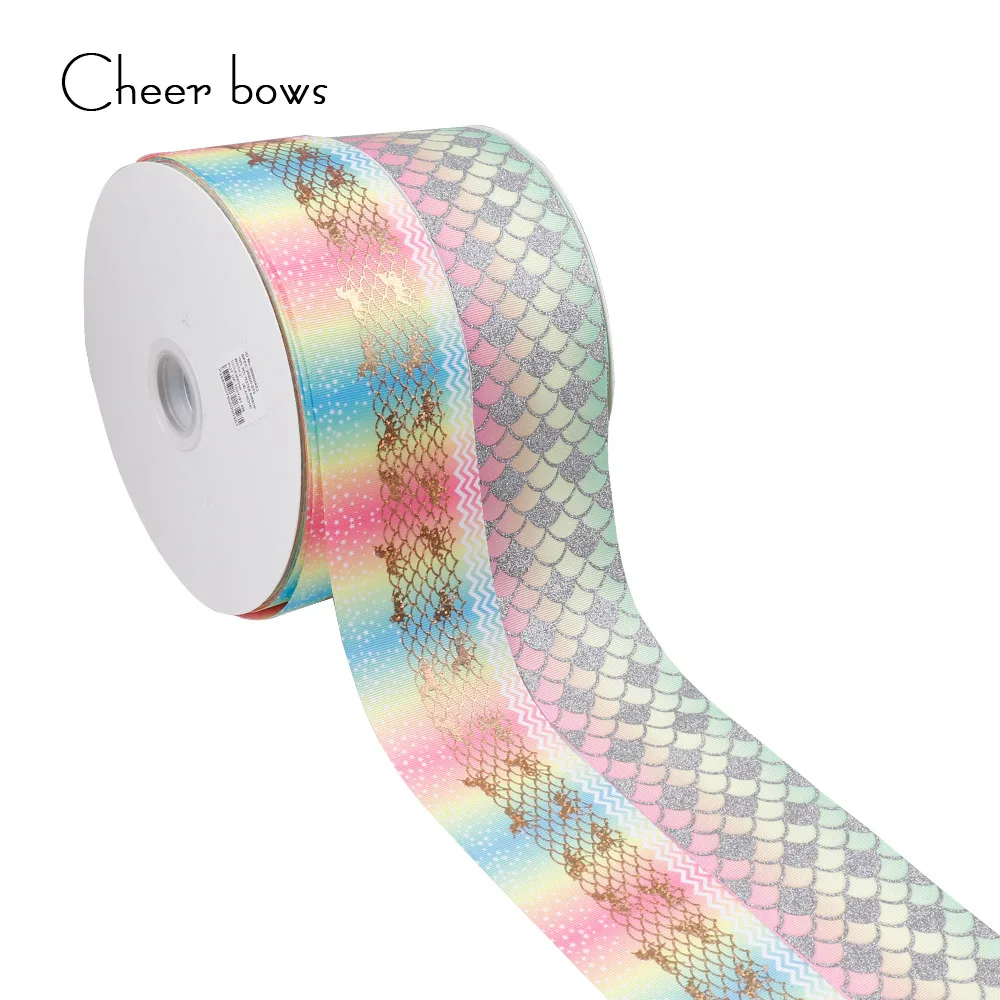 

2Y/lot 3''75mm Horn Horse Mermaid Printed Ribbon Gradient Color DIY Hairbows Accessories Garment Decorative Home Textile Ribbon