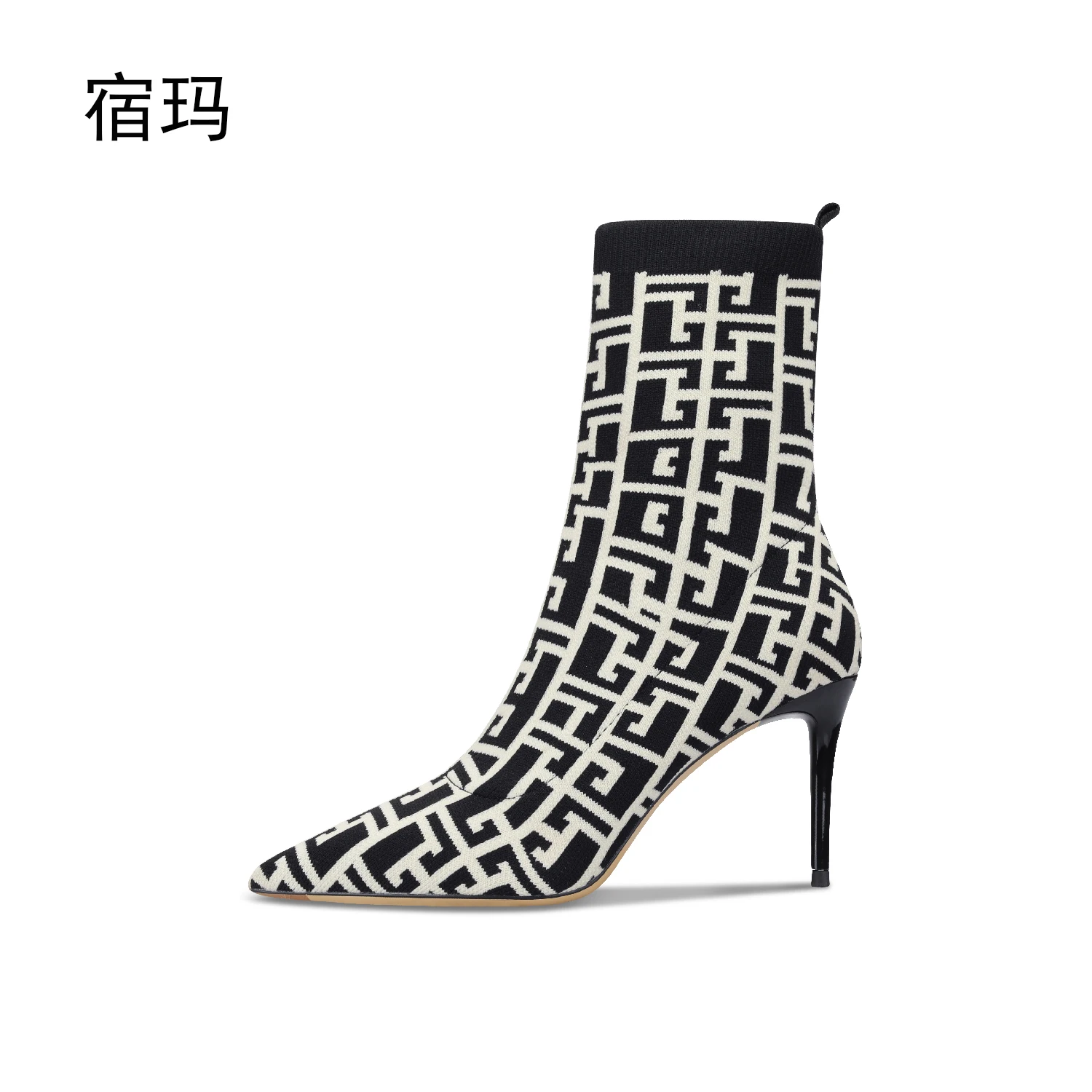 2022 New Black Heels Socks Boots Women Stretch Fabric Elastic Stilettos Heel Pointed Toe Fashion Ankle Boots Shoes Woman Boats
