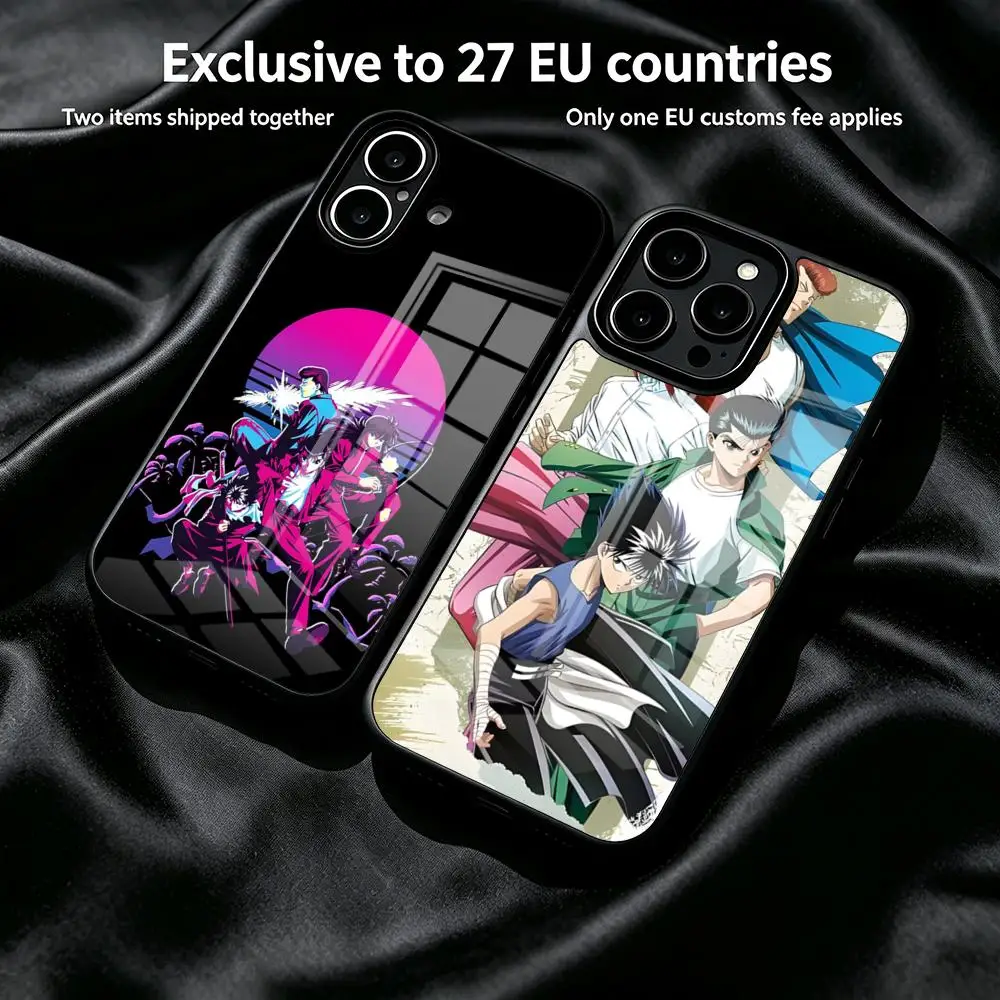 Фото Чехол для телефона YuYu Hakusho для iPhone 17 Air 16 E 15 Plus Pro Max, стеклянная рамка-накладка, жесткий корпус №1