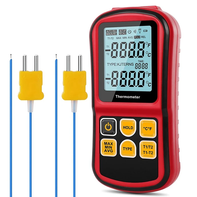 

Цифровой двухканальный термометр термопары типа K / J / T / E / R / S/N, тестер температуры