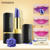 yanqina makeups blue rose color changing lipstick rose red waterproof does not fade blue temperature changing lipstick lipbalm