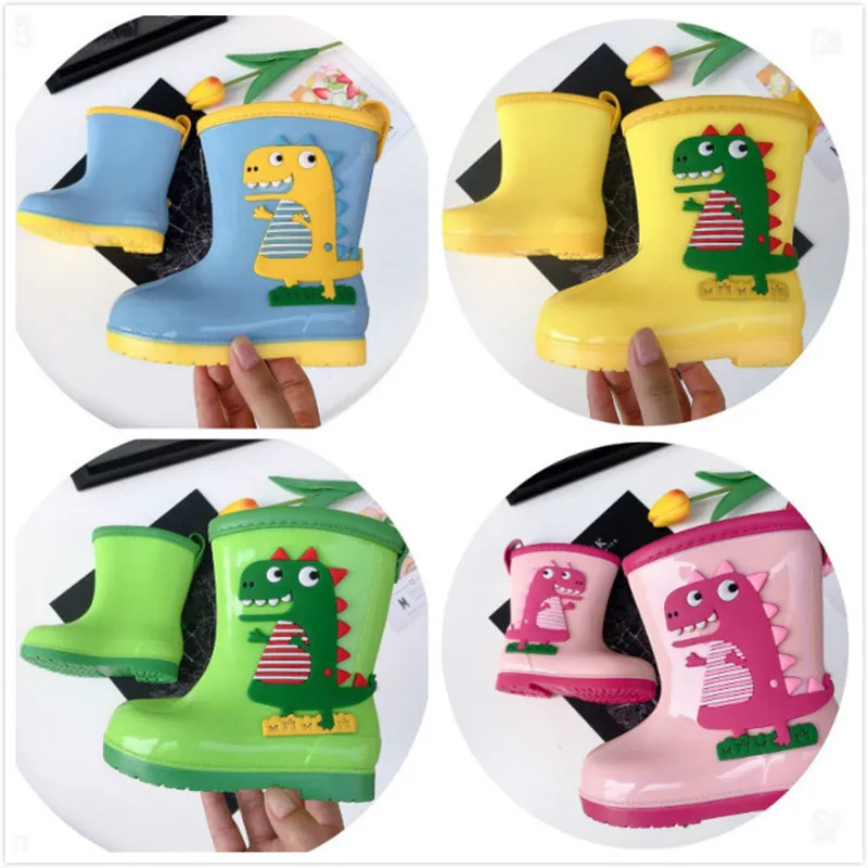 

New Children's Rain Boots Cartoon Dinosaur Girl Princess Shoes Korean Rain High Boots Baby Boys Non-slip Jelly Waterproof Shoes