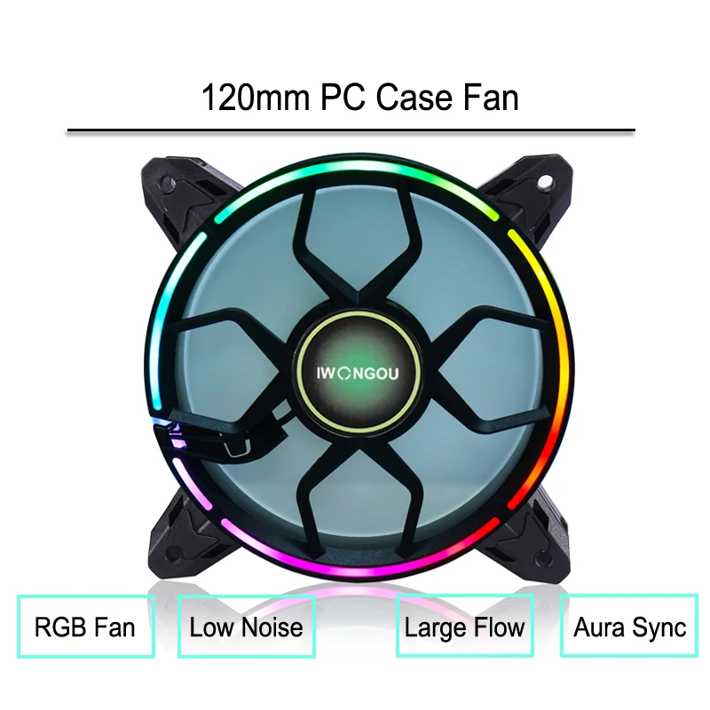 IWONGOU Aura Sync 120mm PC Cooling Case Fan RGB Adjustable speed Adjust LED 12cm pc computer Cooler argb |