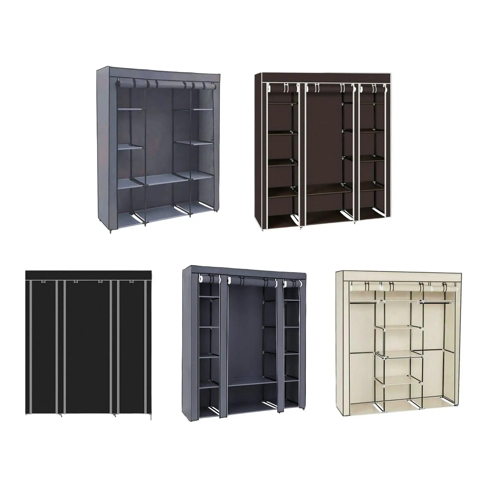 

Portable Wardrobe, Foldable Closet, Clothes Storage Organiser with Hanging Rail, Shelves, Fabric Cover, for Bedroom, Cloakroom