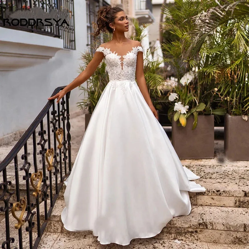 

RODDRSYA Elegant A-Line Wedding Dresses 2023 Fashion Off-the-shoulder Sweetheart Bridal Gown Satin Court Train Robe De Mariee
