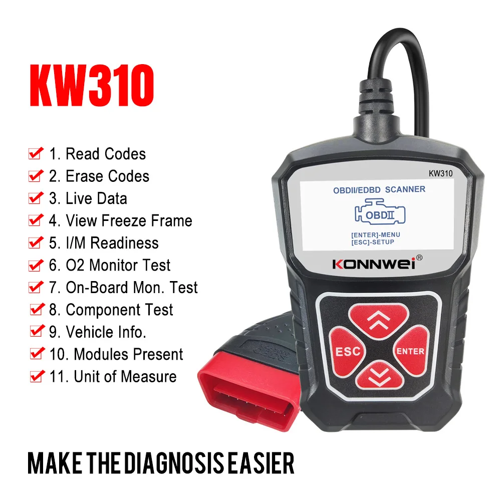 Фото Портативный сканер KONNWEI OBD2 KW310 для автомобилей, считыватель кодов неисправностей, сброс индикатора замены масла, поддержка нескольких языков, автомобильные диагностические инструменты №3