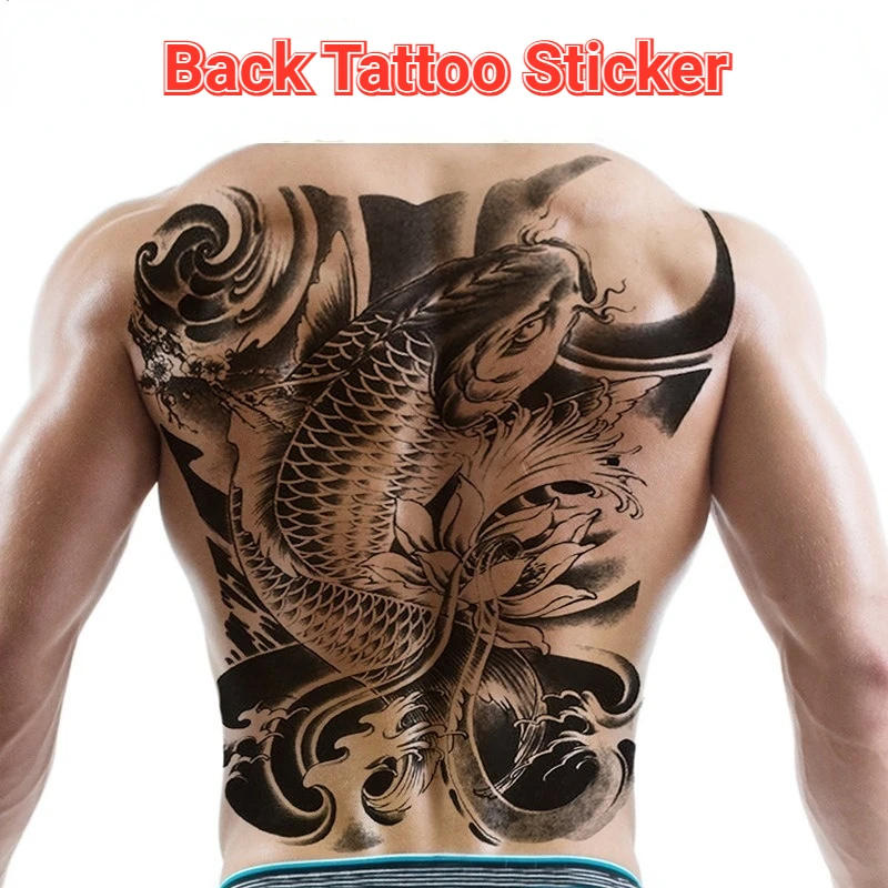 Фото Большой размер Мужская татуировка боди-арт пикантная на всю спину наклейка Лев