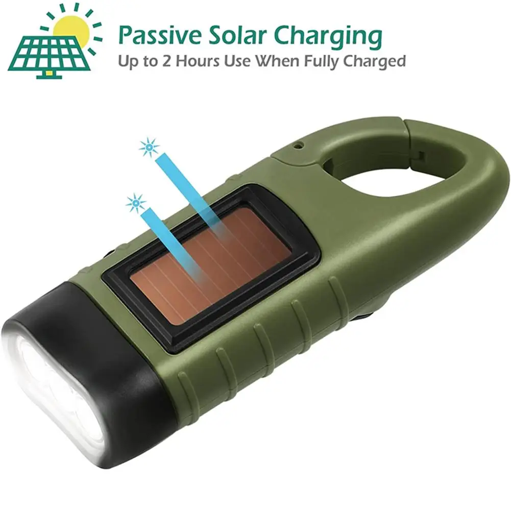

LED Flashlight Hand Crank Solar Powered Rechargeable Survival Gear Self Powered Charging Torch Dynamo for Fishing Boating Hiking