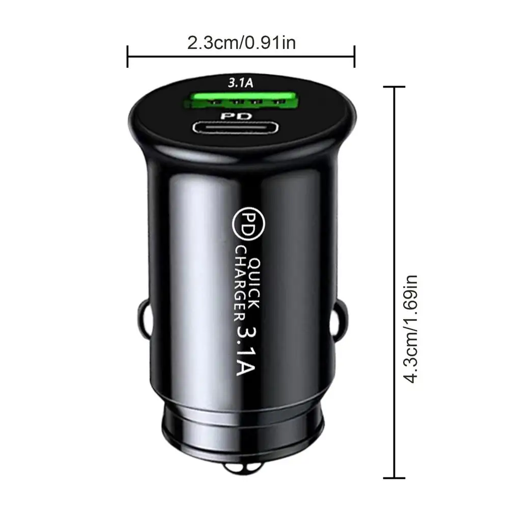 

Автомобильное зарядное устройство USB A + C Тип C Автомобильное зарядное устройство Адаптер Авто зарядное устройствоLighter 3.1A Двухпортовый небольшой автомобильный телефон Вилка для быстрой зарядки