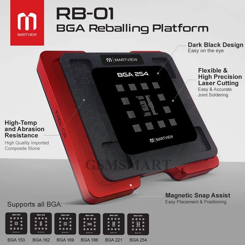 Martview RB-01 Reballing Stencil Tin Net Full Set for EMMC/EMCP/UFS BGA153/162/169/186/221/254 With Fixed Plate and Holder |