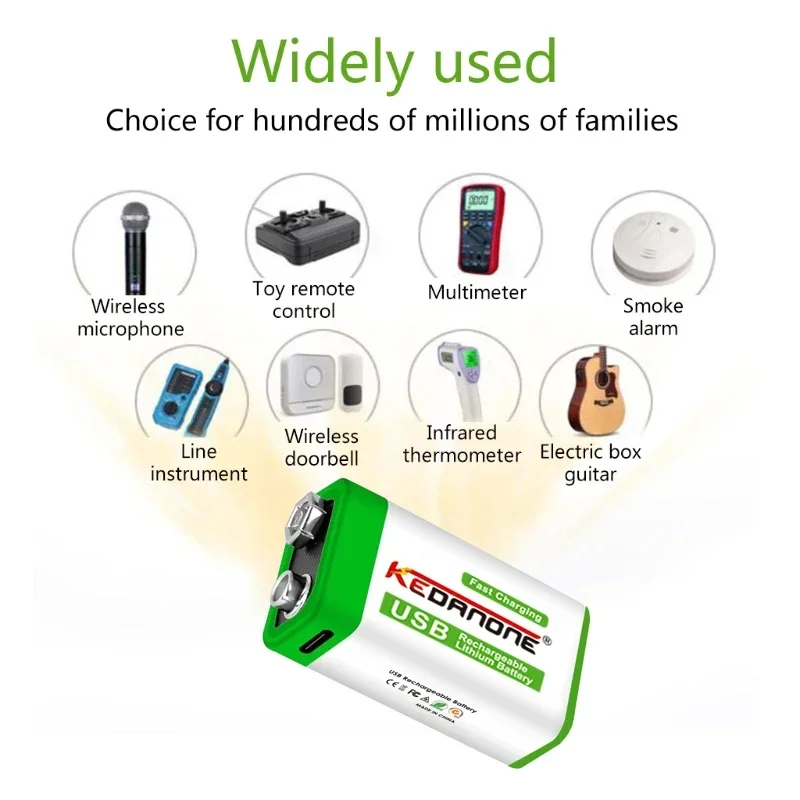 Литий-ионный аккумулятор 6F22 12800 мАч 9 В micro USB