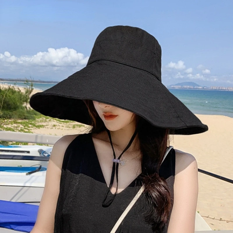 

Japan Korea 15cm Wide Brim Sun Hat Women's Spring Summer Foldable Travel Bucket Hat Casual Cotton Fisherman Hat Panama