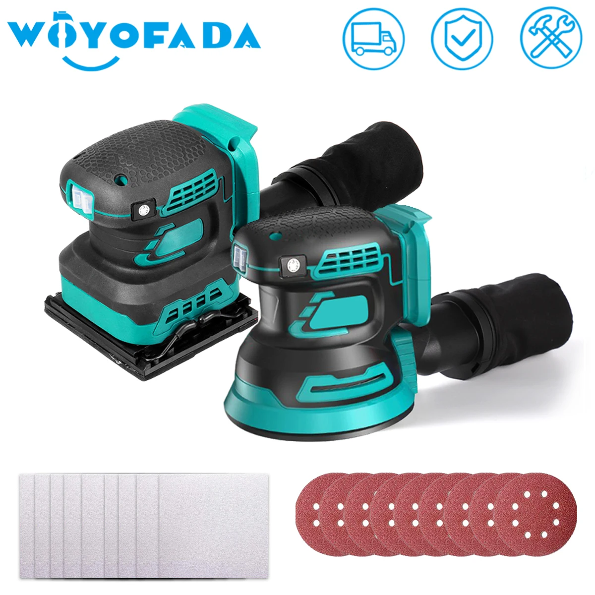 

Cordless Brushless Disc Random Orbital Electric Sander Grinder Polisher Sanding Machine With 9x Sandpaper No battery For Makita