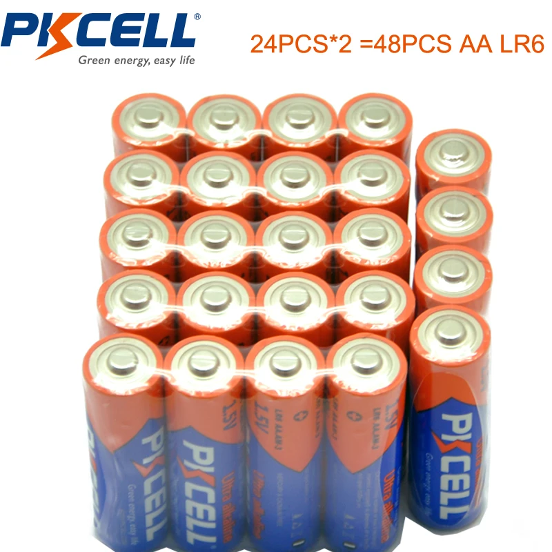 

48PCS PKCELL AA Battery LR6 1.5V AA Alkaline Batteries E91 AM3 MN1500 Dry Battery Primary 2A Baterias Bateria Batteries