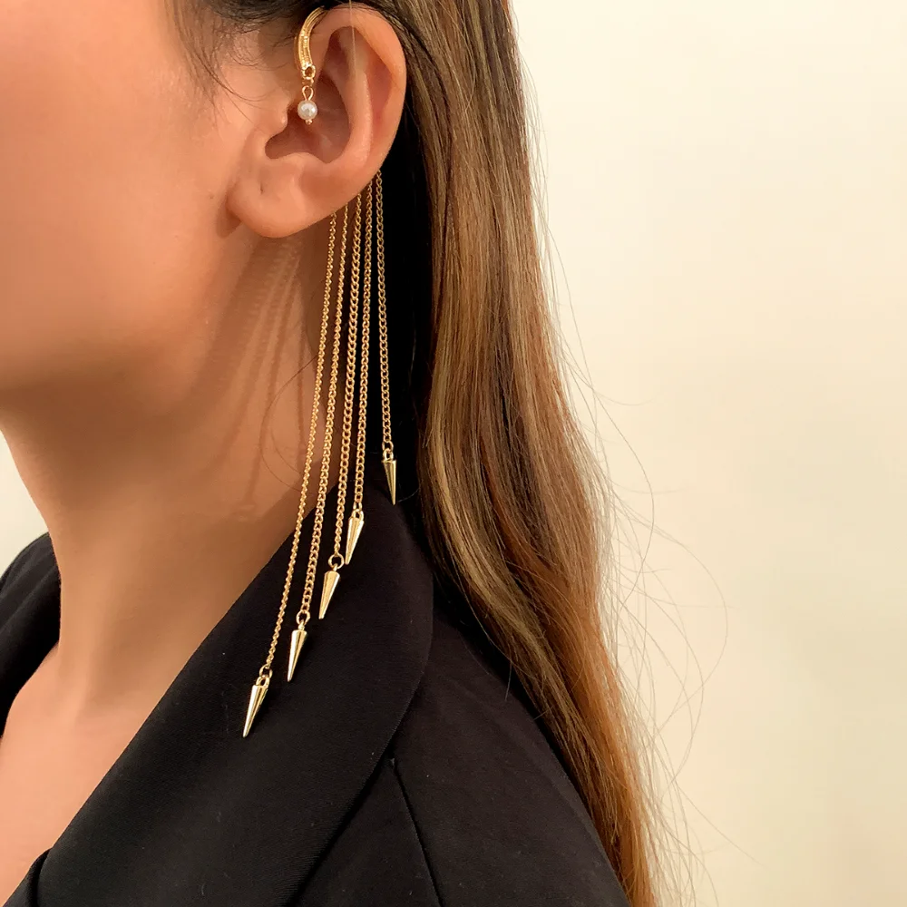 

Tassel Clip Earring Fashion Statement Ear Cuff High Quality Long Fake Piercing Vintage Pendientes Women Goth Jewelry