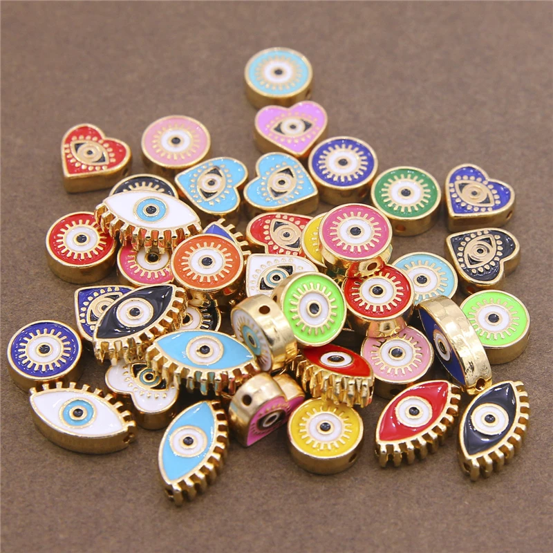 6pcs/Lots Boho Style Cute Eye Charms Beads for Jewelry Necklace Bracelet Making Enamel Blue Eye Metal Designer DIY Accessories