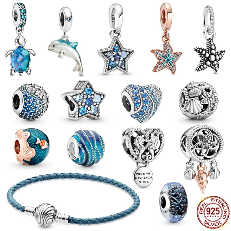 

Summer 925 Sterling Silver Bead Seas Oceans Bule Turtle Charm Fit Original S925 Bracelet Pendant Women DIY Jewelry QKC