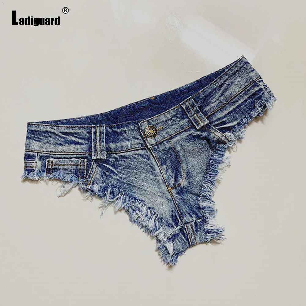 Ladiguard 2022 New Sexy Thong denim shorts Women Fashion Ripped Short Jeans Summer Panties Ladies Vintage Button Zipper hotpants