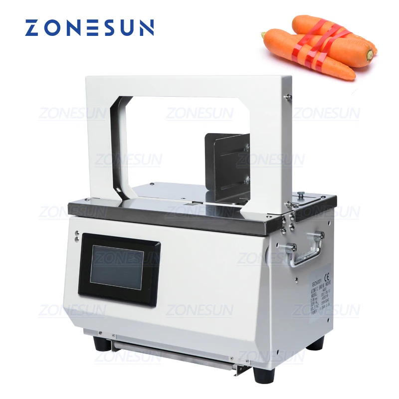 ZONESUN Automatic Strapping Machine Opp Hot Melt Supermarket Vegetable Baler For Sausage Food Tape Binding