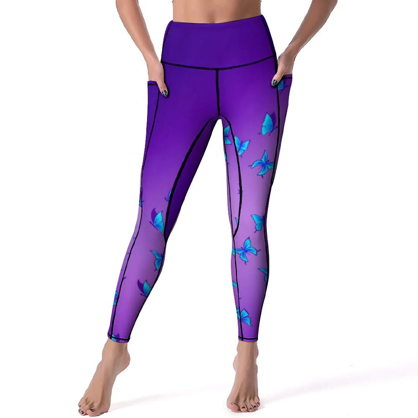 

Butterfly Print Leggings Sexy Blue Purple Push Up Yoga Pants Fashion Stretchy Leggins Lady Design Fitness Sports Tights