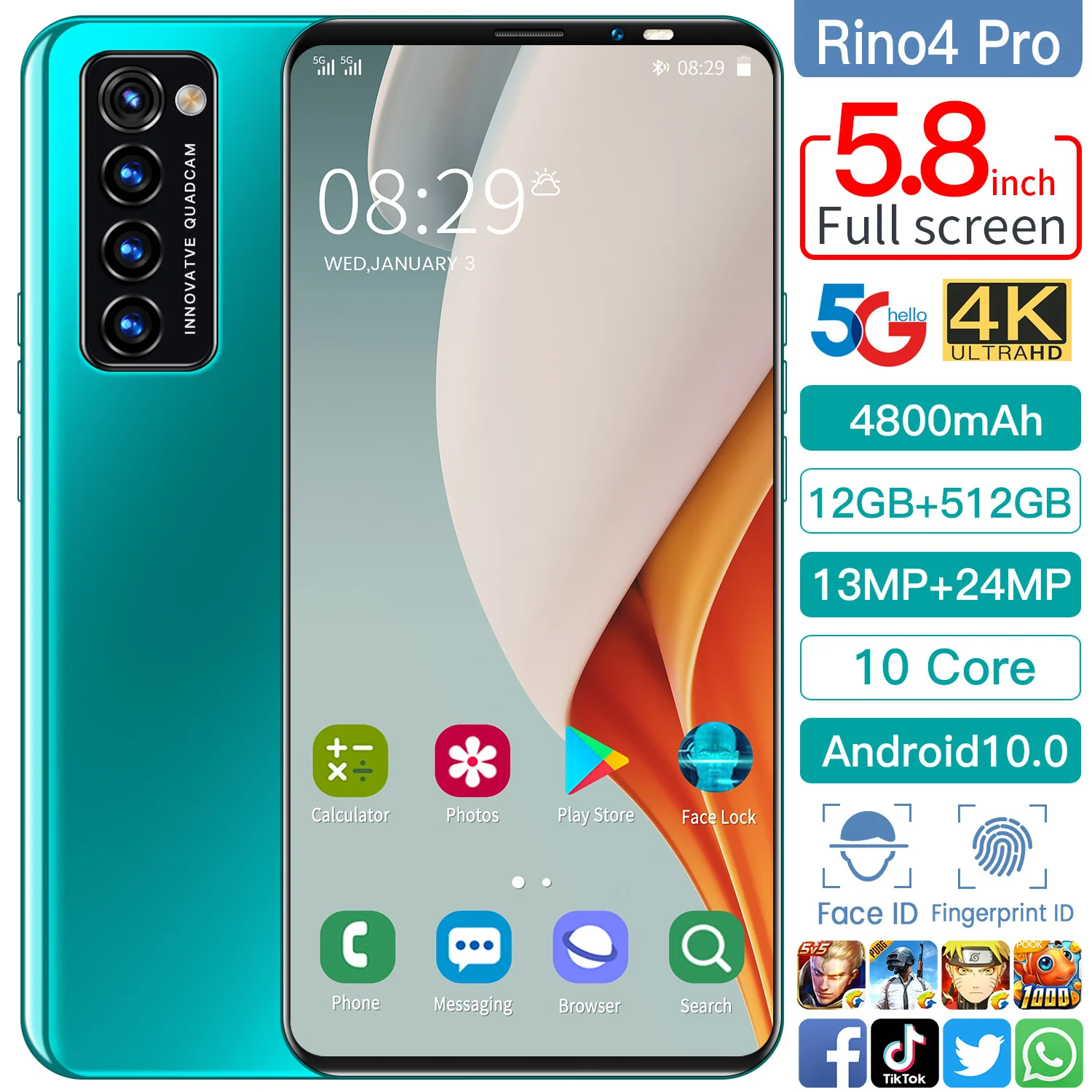 

Смартфон фонарик 4 pro, 12 Гб, 512 ГБ, 5,8 дюйма, мА · ч, Android 9