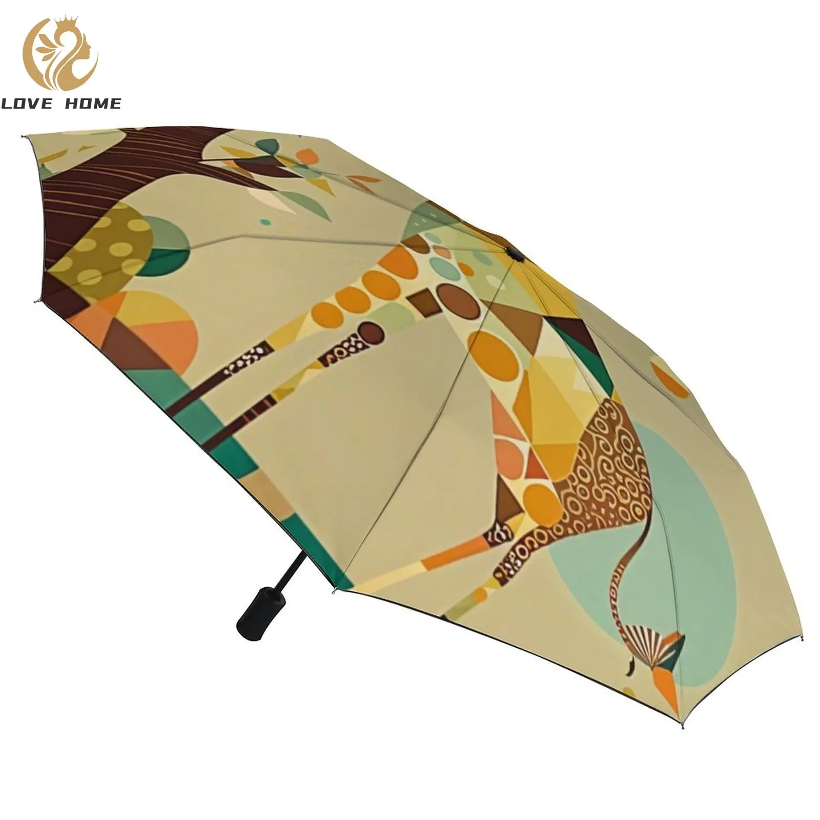 

Giraffe 3 Fold Auto Umbrella Modern Art Style Vibrant Black Coat Umbrella Wind Resistant Ligthweight Umbrellas for Men Women