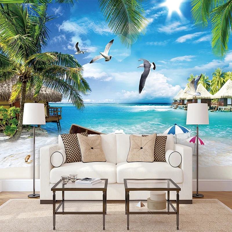 

Custom Photo Wallpaper Mediterranean 3D Coconut Tree Sea View Fresco Bedroom TV Background Wall Home Decor Mural Papel De Parede