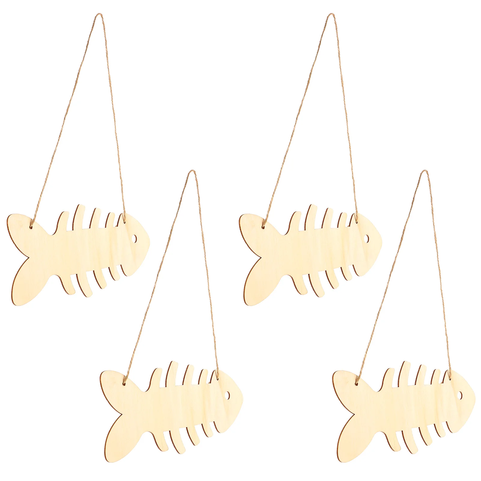 

4 Pcs Fish Bone Wooden Pendant Home Goods Decor Graffiti Slices Accessories DIY Decors Chips Seaside