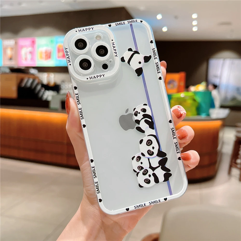 

Cute Pet Clear Case for iPhone 11 12 13 14 Pro Max XR Xs 7 8 Plus Lovely Panda Bumper Soft Silicone Cover with Camera Protection