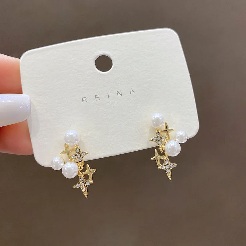 

2022 Fashion Simple Gold S925 Silver Needle Temperament Short Pearl Star Earrings for Women's Jewelry Wedding Party Gifts