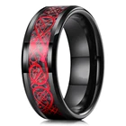 Кольцо обручальное мужское из вольфрама с красным углеродным волокном, 8 мм