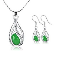natural green chalcedony hand carved drop earrings fashion boutique jewelry ladies earrings and necklaces two piece set
