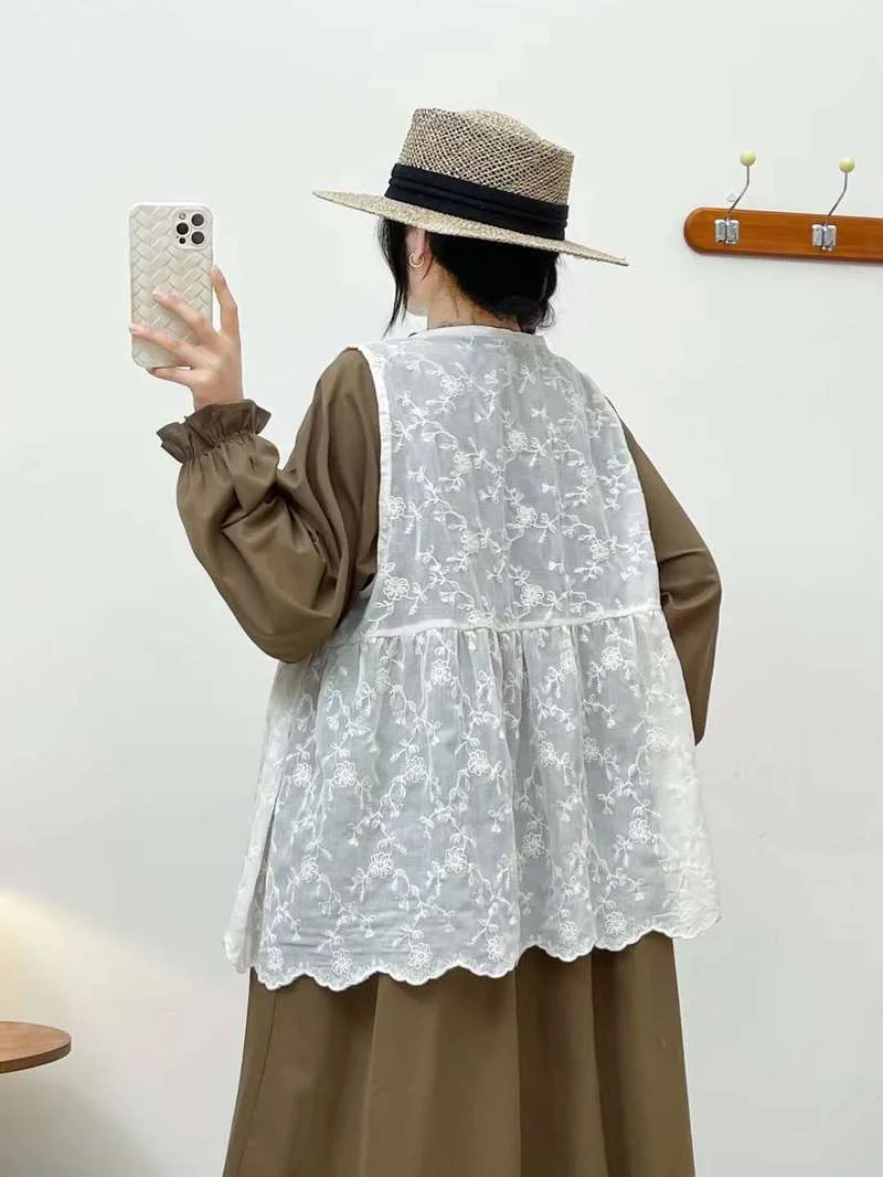 Женский жилет с v-образным вырезом и вышивкой куртка без рукавов хлопковый