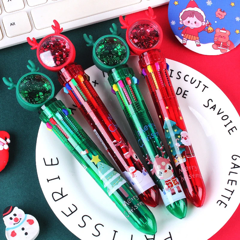 

Christmas Ten-color Ballpoint Pen Cute Press Ballpoint Pen Holiday Kid Gift Merry Christmas Decor For Home Ornament