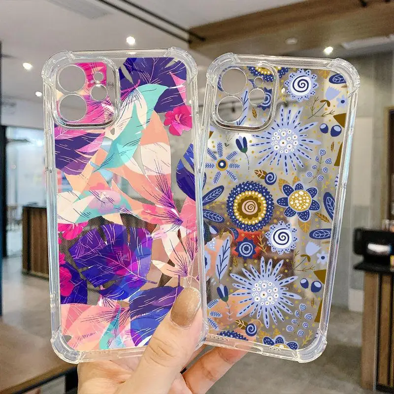 Прозрачный цветочный чехол для iPhone 13 Pro 6 6s 7 7P X Xr Xs SE 2020 8 Plus 11 12 Max Mini Ph8h PU Etui Funda |