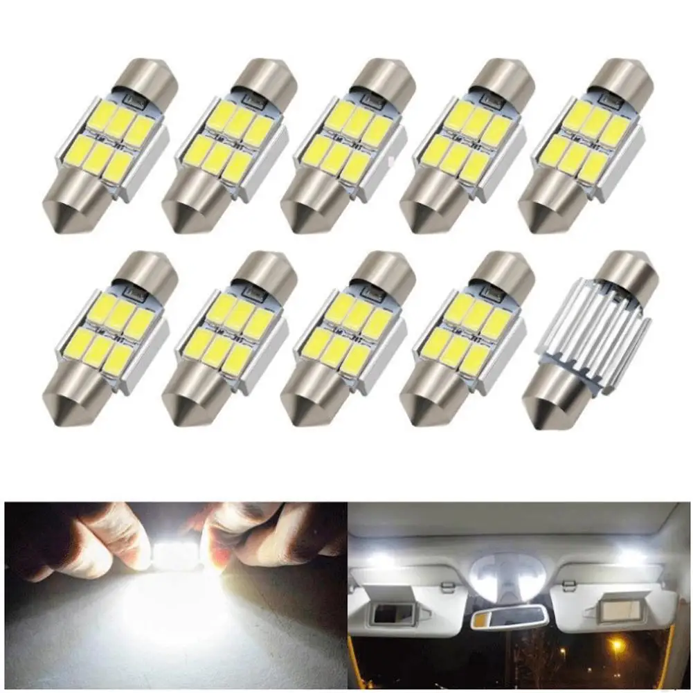 

10Pcs Double Point Decoding Lamp 5630-6smd Automobile Led Special White Reading Lamp 31mm 39mm LED Headlights Car Accessories