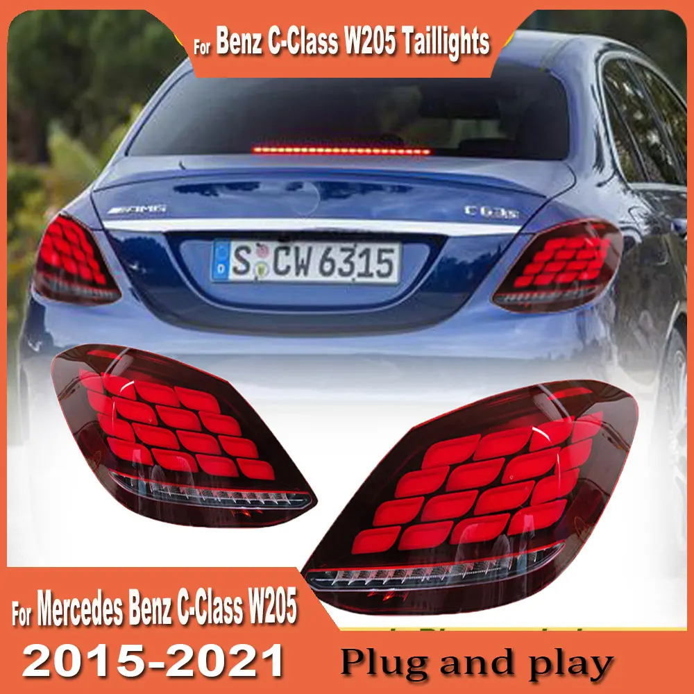 Фото Автомобильные фонари для Mercedes-Benz W205: светодиодные задние фонари 2014-2021 (C180, C200, C260) — стоп-сигнал, сигнал торможения, ДХО, задний ход. Автоаксессуары. №1