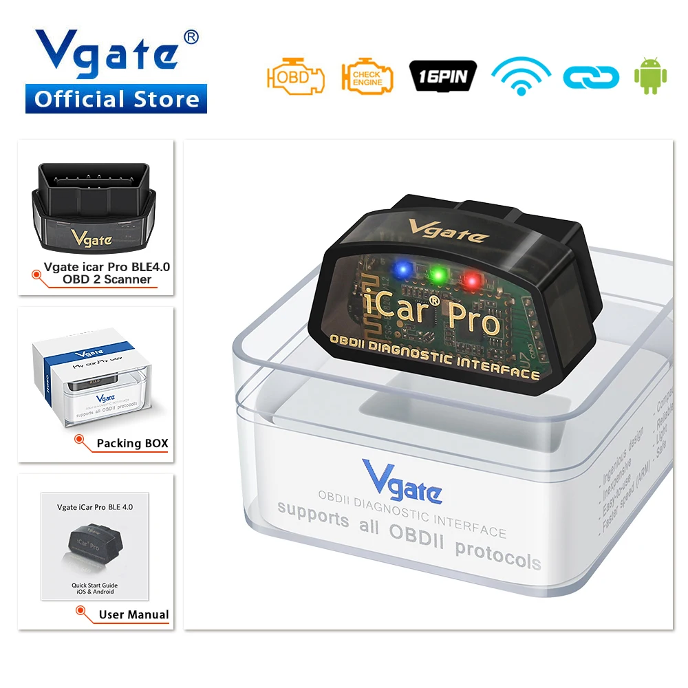 

Vgate iCar Pro elm327 V2.3 OBD 2 OBD2 Car diagnostic Tools Scan ELM 327 WIFI Bluetooth 4.0 for Android/IOS ODB2 Auto Scanner