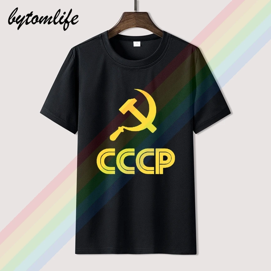 

Loose Black Men Tshirts Homme Tees Moscow T-shirt New Retro Vintage CCCP Soviet Hammer & Sickle Logo Shirt, USSR Russia Mens
