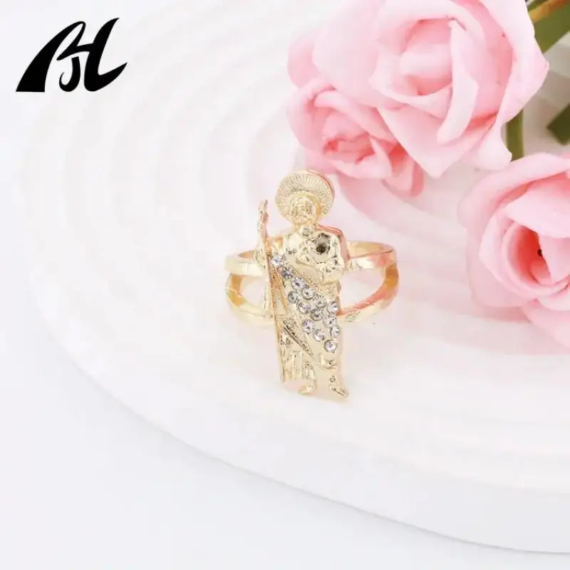 Popular Gold-plated Opening Size Ring St Jude san judas tadeo Jewelry White Green Zircon Copper For Man Women