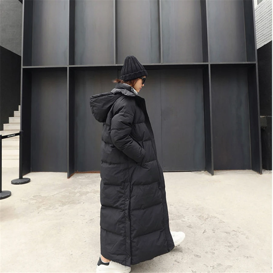 Winter Hooded Cotton Padded Long Knee Coat Women Warm Thick Parkas Casual Outwear Loose Overcoat Snow Wear Windbreaker Jacket