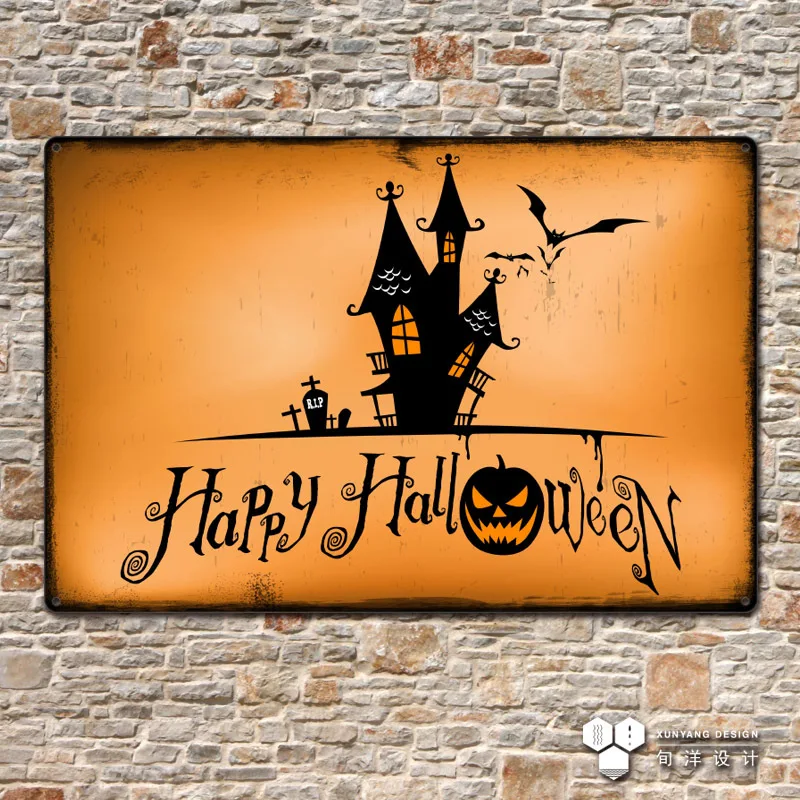 

Happy Halloween Witch Castle Series Metal Tin Signs Bar Cafe Vintage Plate Coffee Shop Decor Pub Club Wall Background Poster