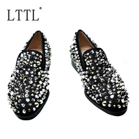 luxury brand suede shoes men designer fashion spikes and rhinestones loafers handmade italian dress shoes party wedding shoes